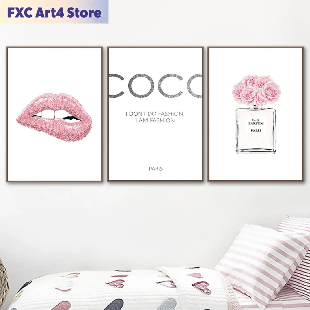 Home Decor Y2K - Çerçevesiz Moda Çiçek Parfümü Pembe Dudaklar