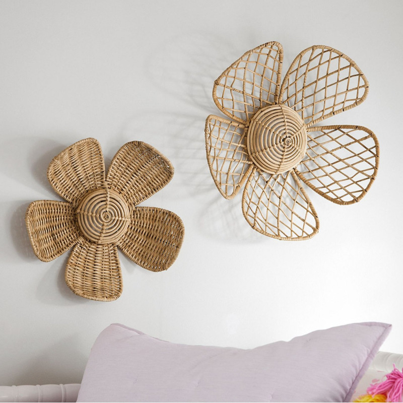 Home Decor Za - INS Nordic dokuma Rattan çiçek duvar