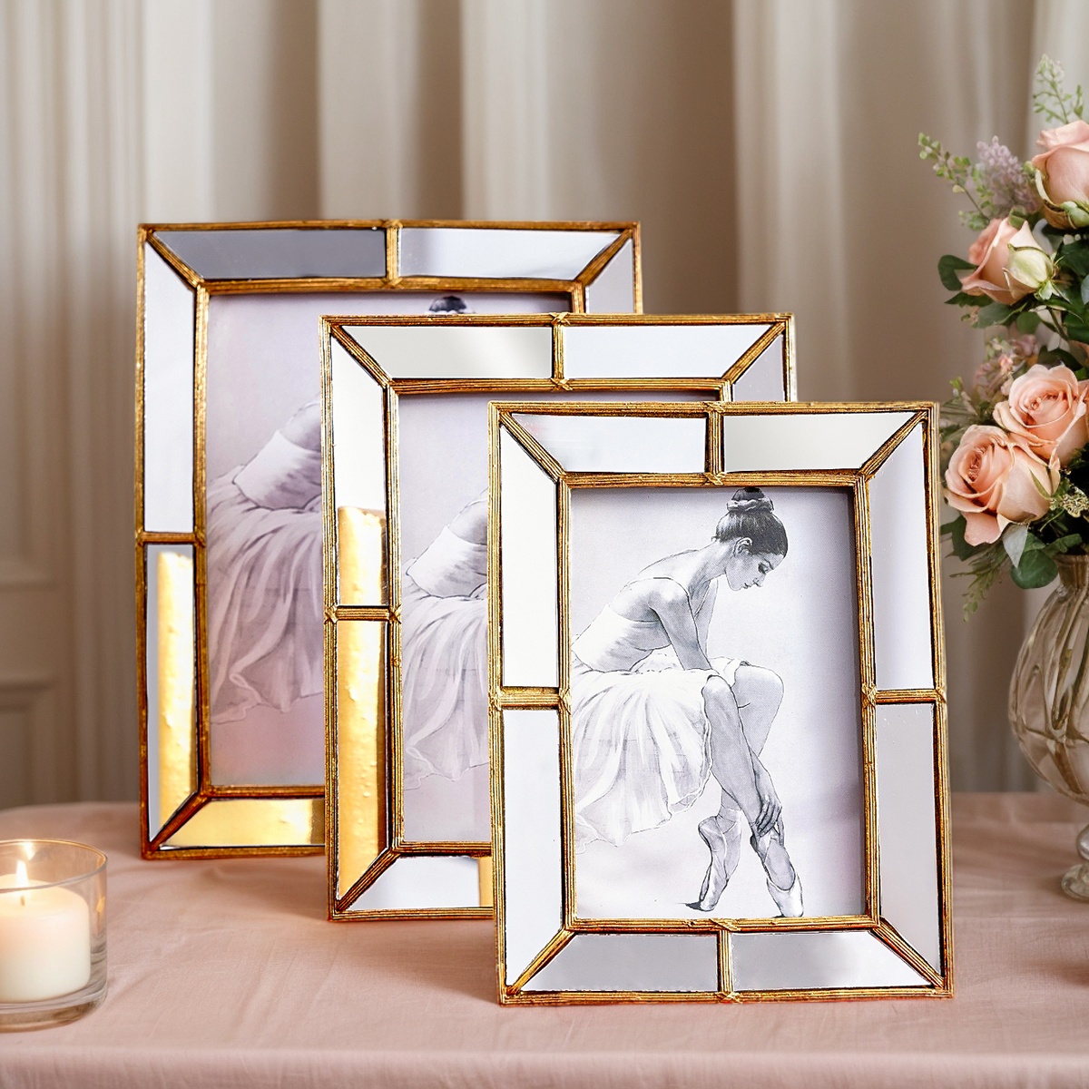 Bamboo Photo Frame - 1 adet, basit altın reçine malzemeli
